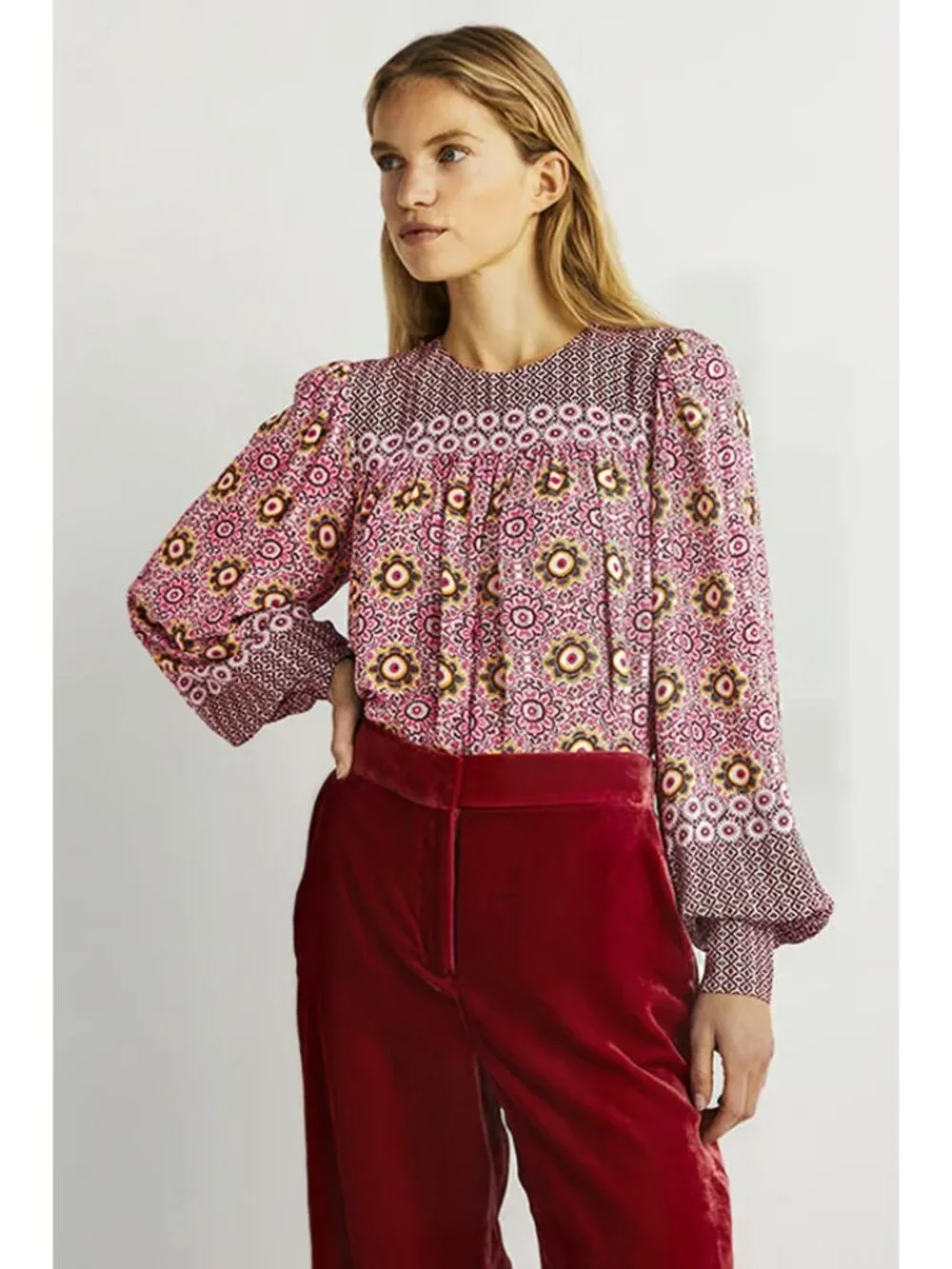Boden Womens Yoke Detail Top Blouse UK 18 US 14 Pink Floral Boho T1098 PNK NWT